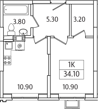Планировка — Видный Берег 2.0, 1-комн., 34 м²