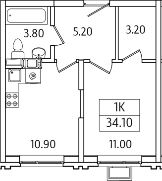 Планировка — Видный Берег 2.0, 1-комн., 34 м²