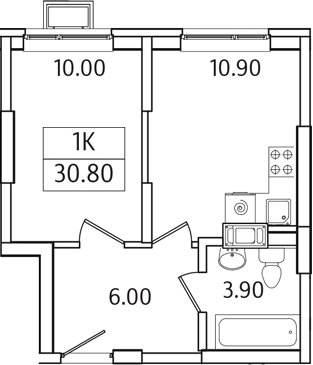 Планировка — Видный Берег 2.0, 1-комн., 31 м²