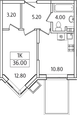 Планировка — Видный Берег 2.0, 1-комн., 36 м²