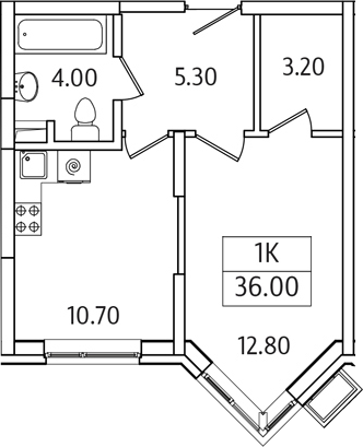 Планировка — Видный Берег 2.0, 1-комн., 36 м²