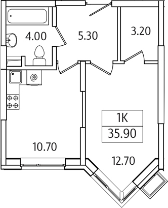 Планировка — Видный Берег 2.0, 1-комн., 36 м²
