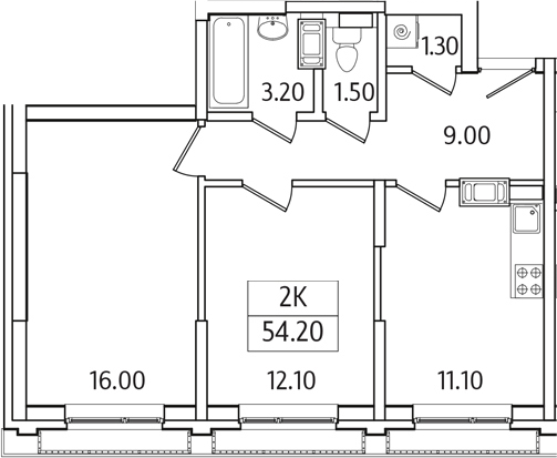 Планировка — Видный Берег 2.0, 2-комн., 54 м²
