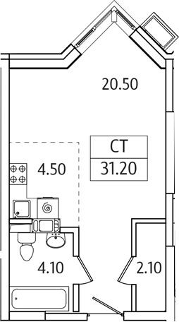 Планировка — Видный Берег 2.0, Студия, 31 м²