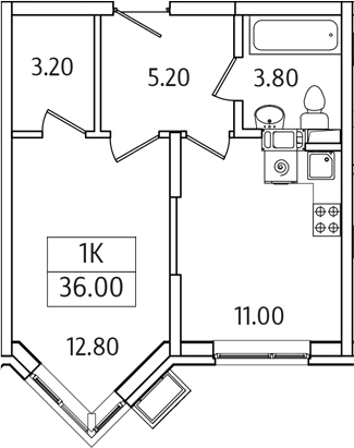 Планировка — Видный Берег 2.0, 1-комн., 36 м²