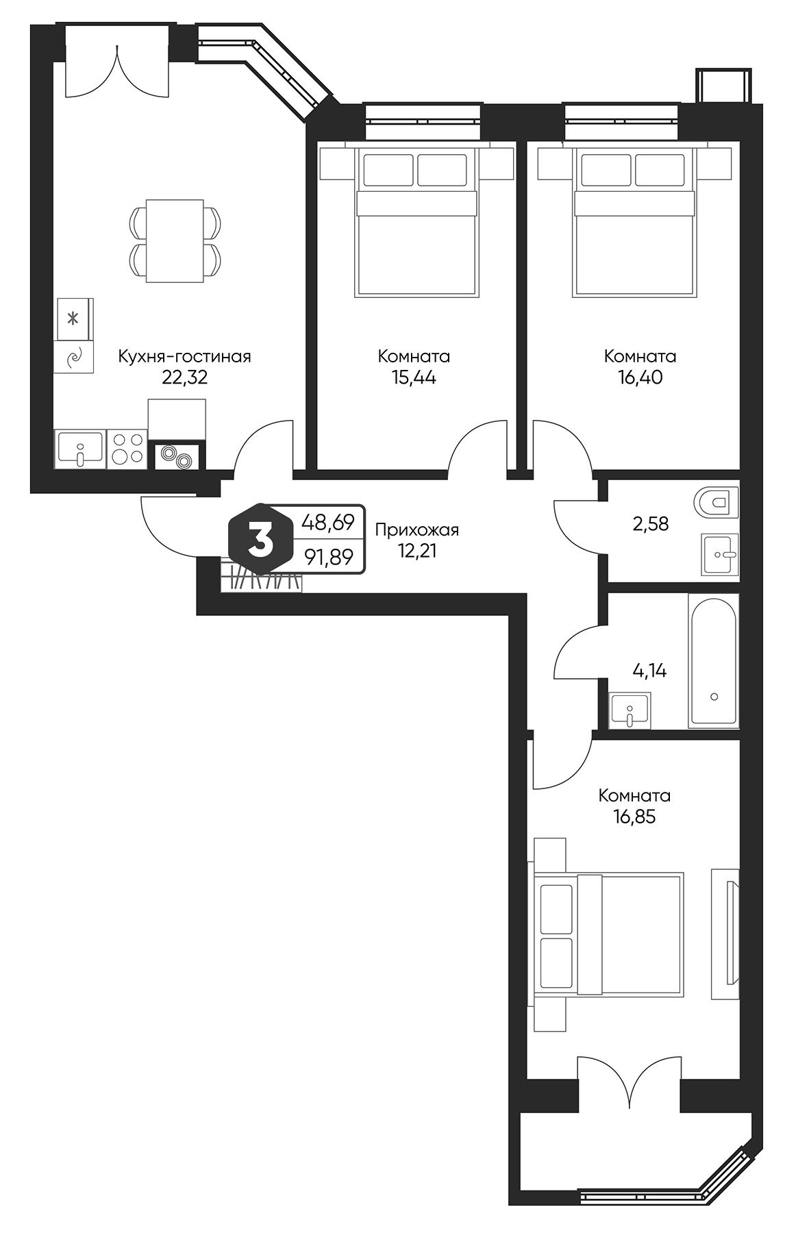 Планировка — Мечта квартал Дружба, 4-комн., 90 м²