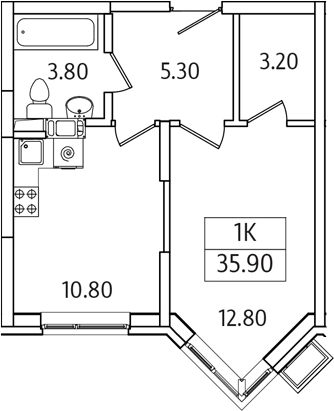 Планировка — Видный Берег 2.0, 1-комн., 36 м²