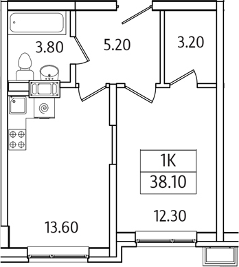 Планировка — Видный Берег 2.0, 1-комн., 38 м²