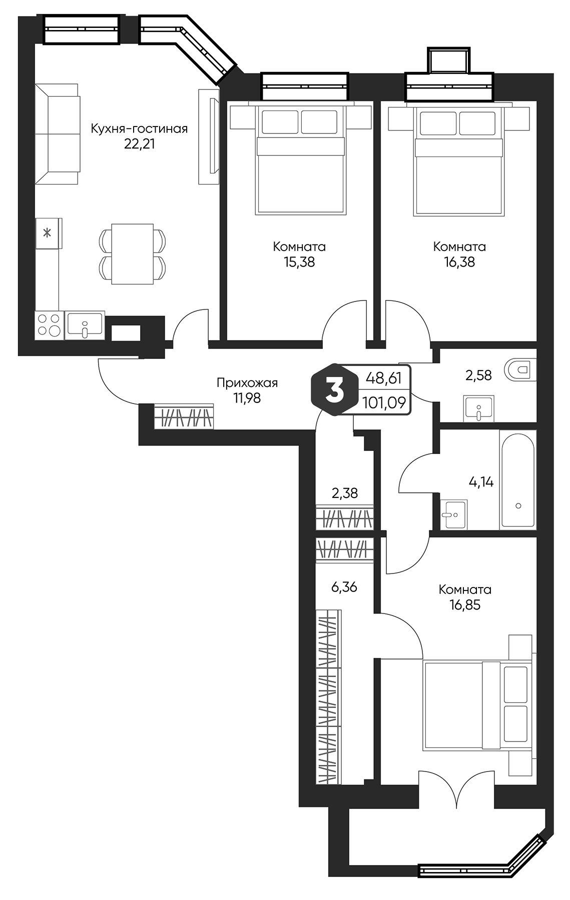 Планировка — Мечта квартал Дружба, 4-комн., 98 м²