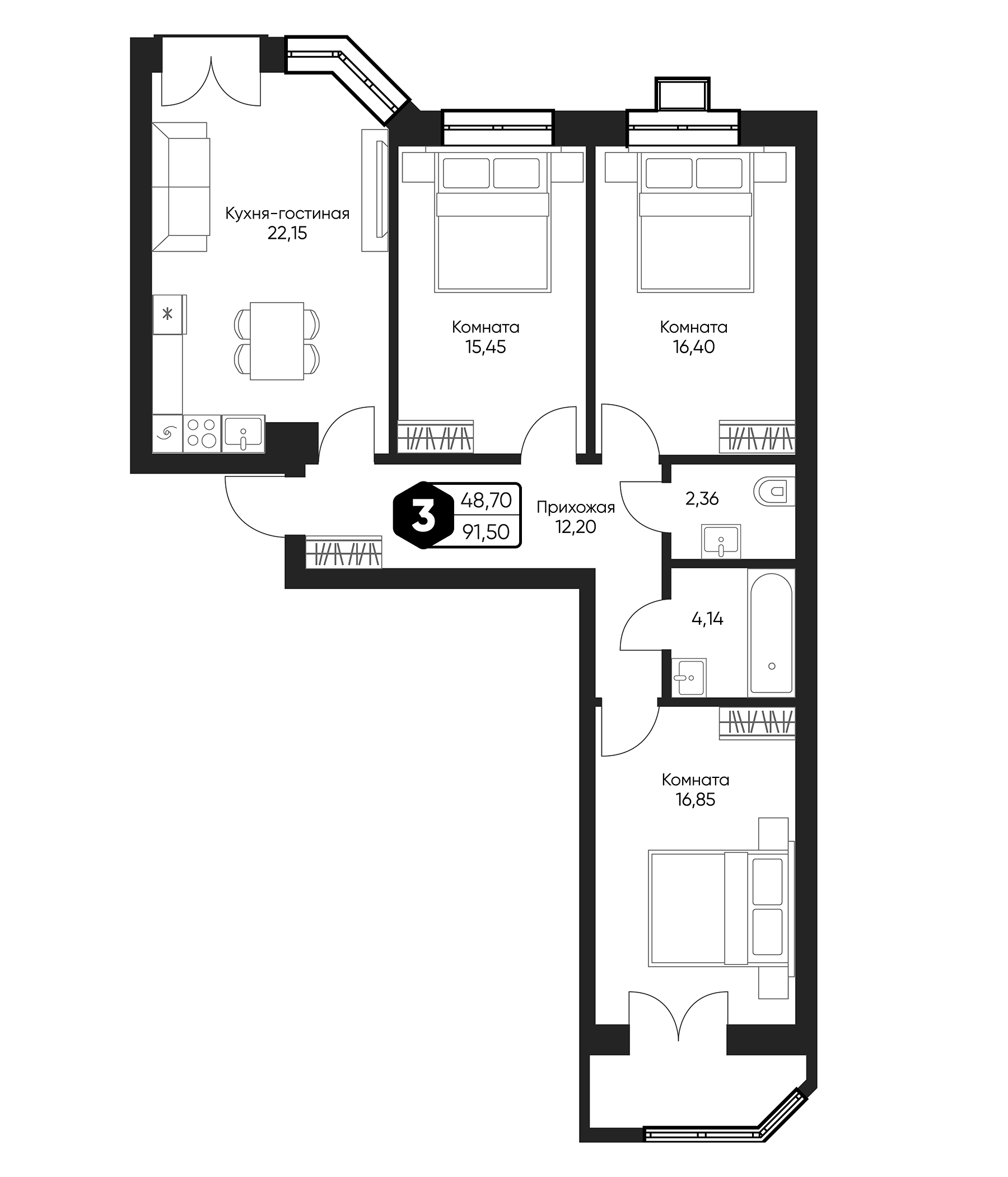 Планировка — Мечта квартал Дружба, 4-комн., 90 м²