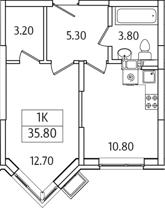Планировка — Видный Берег 2.0, 1-комн., 36 м²