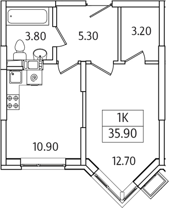 Планировка — Видный Берег 2.0, 1-комн., 36 м²