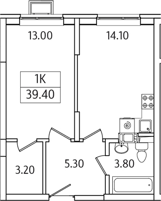 Планировка — Видный Берег 2.0, 1-комн., 39 м²
