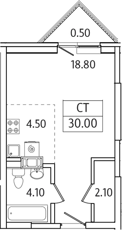 Планировка — Видный Берег 2.0, Студия, 30 м²