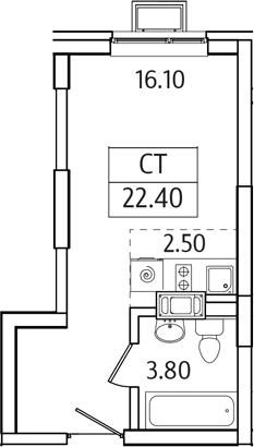 Планировка — Видный Берег 2.0, Студия, 22 м²