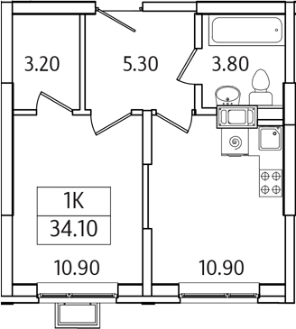 Планировка — Видный Берег 2.0, 1-комн., 34 м²