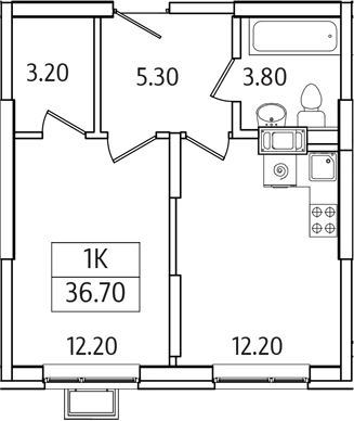 Планировка — Видный Берег 2.0, 1-комн., 37 м²