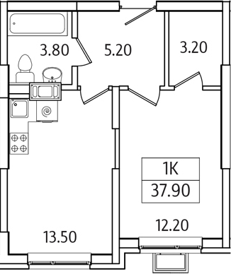 Планировка — Видный Берег 2.0, 1-комн., 38 м²