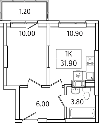 Планировка — Видный Берег 2.0, 1-комн., 31 м²