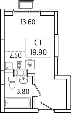 Планировка — Видный Берег 2.0, Студия, 20 м²