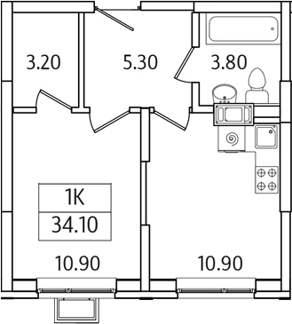 Планировка — Видный Берег 2.0, 1-комн., 34 м²
