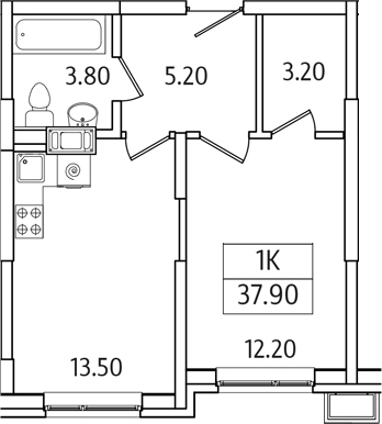 Планировка — Видный Берег 2.0, 1-комн., 38 м²