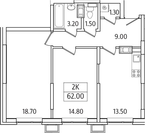 Планировка — Видный Берег 2.0, 2-комн., 62 м²