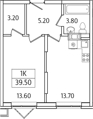 Планировка — Видный Берег 2.0, 1-комн., 40 м²