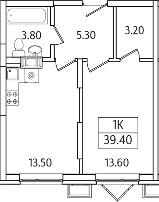 Планировка — Видный Берег 2.0, 1-комн., 39 м²