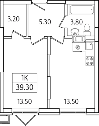 Планировка — Видный Берег 2.0, 1-комн., 39 м²