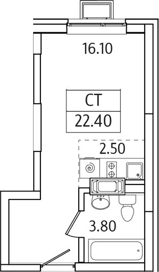 Планировка — Видный Берег 2.0, Студия, 22 м²