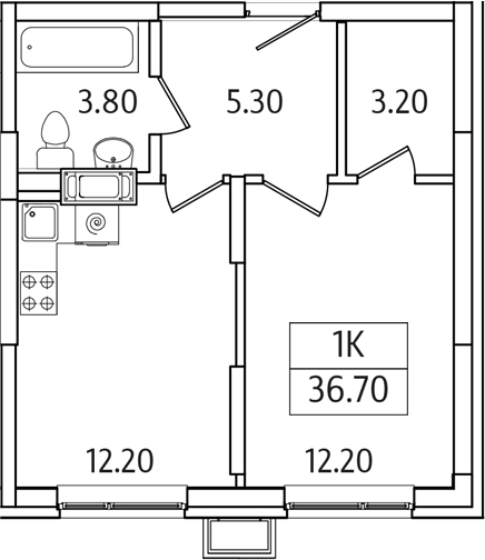 Планировка — Видный Берег 2.0, 1-комн., 37 м²