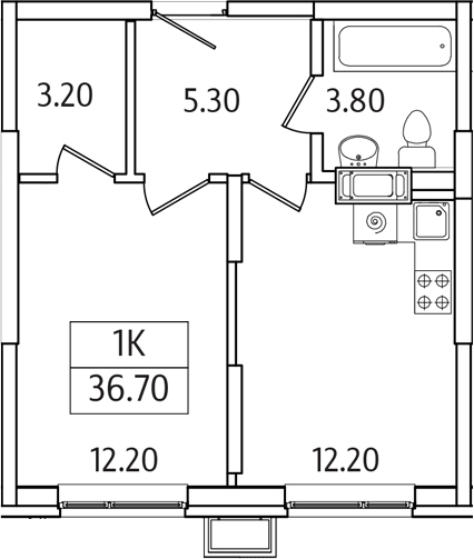 Планировка — Видный Берег 2.0, 1-комн., 37 м²
