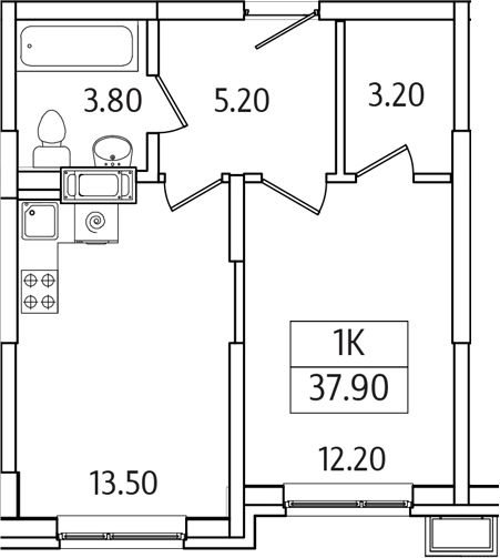 Планировка — Видный Берег 2.0, 1-комн., 38 м²