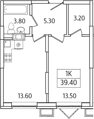 Планировка — Видный Берег 2.0, 1-комн., 39 м²