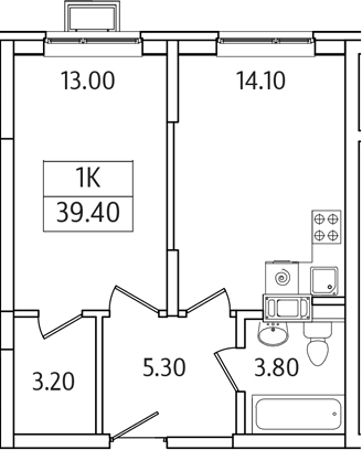 Планировка — Видный Берег 2.0, 1-комн., 39 м²