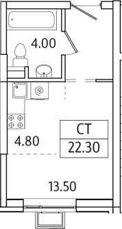Планировка — Видный Берег 2.0, Студия, 22 м²
