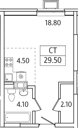 Планировка — Видный Берег 2.0, Студия, 30 м²