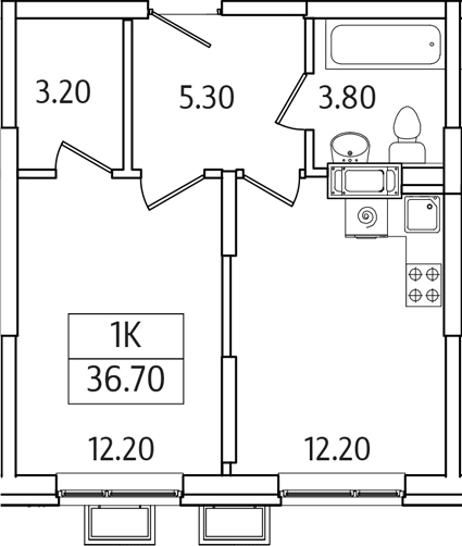 Планировка — Видный Берег 2.0, 1-комн., 37 м²