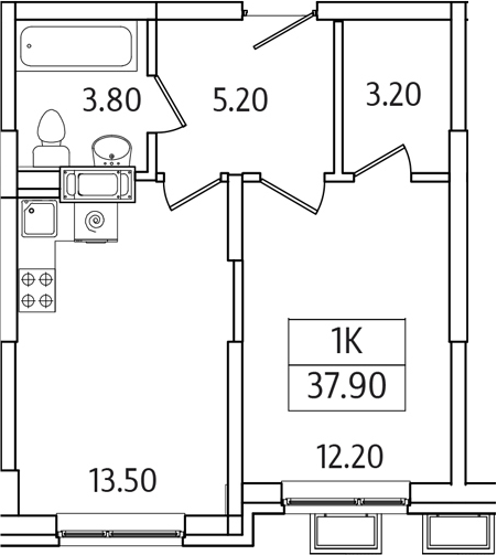 Планировка — Видный Берег 2.0, 1-комн., 38 м²