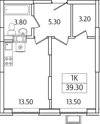 Планировка — Видный Берег 2.0, 1-комн., 39 м²