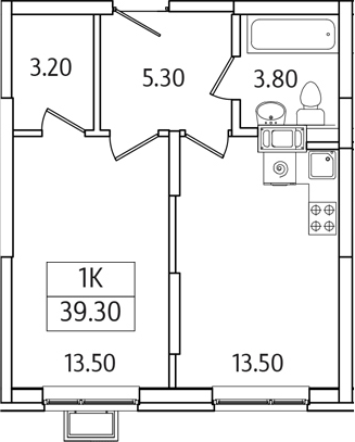 Планировка — Видный Берег 2.0, 1-комн., 39 м²