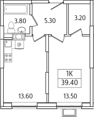 Планировка — Видный Берег 2.0, 1-комн., 39 м²