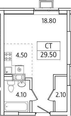 Планировка — Видный Берег 2.0, Студия, 30 м²