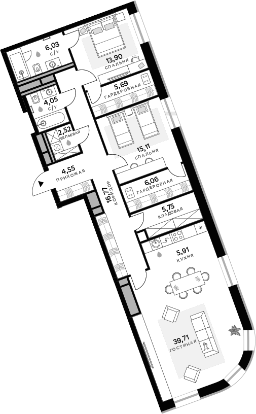 Планировка — СберСити, 3-комн., 126 м²