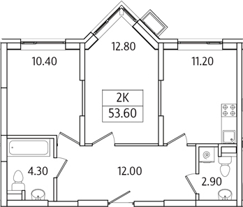 Планировка — Видный Берег 2.0, 2-комн., 54 м²