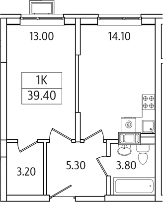 Планировка — Видный Берег 2.0, 1-комн., 39 м²