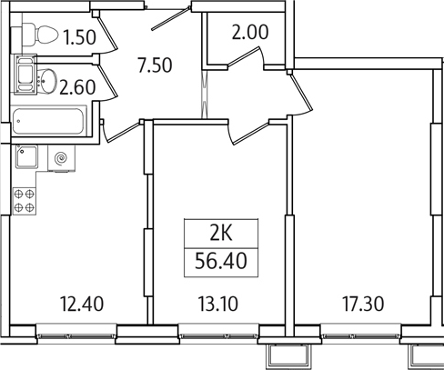 Планировка — Видный Берег 2.0, 2-комн., 56 м²