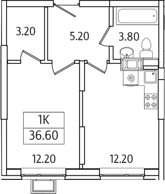 Планировка — Видный Берег 2.0, 1-комн., 37 м²