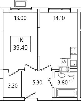 Планировка — Видный Берег 2.0, 1-комн., 39 м²